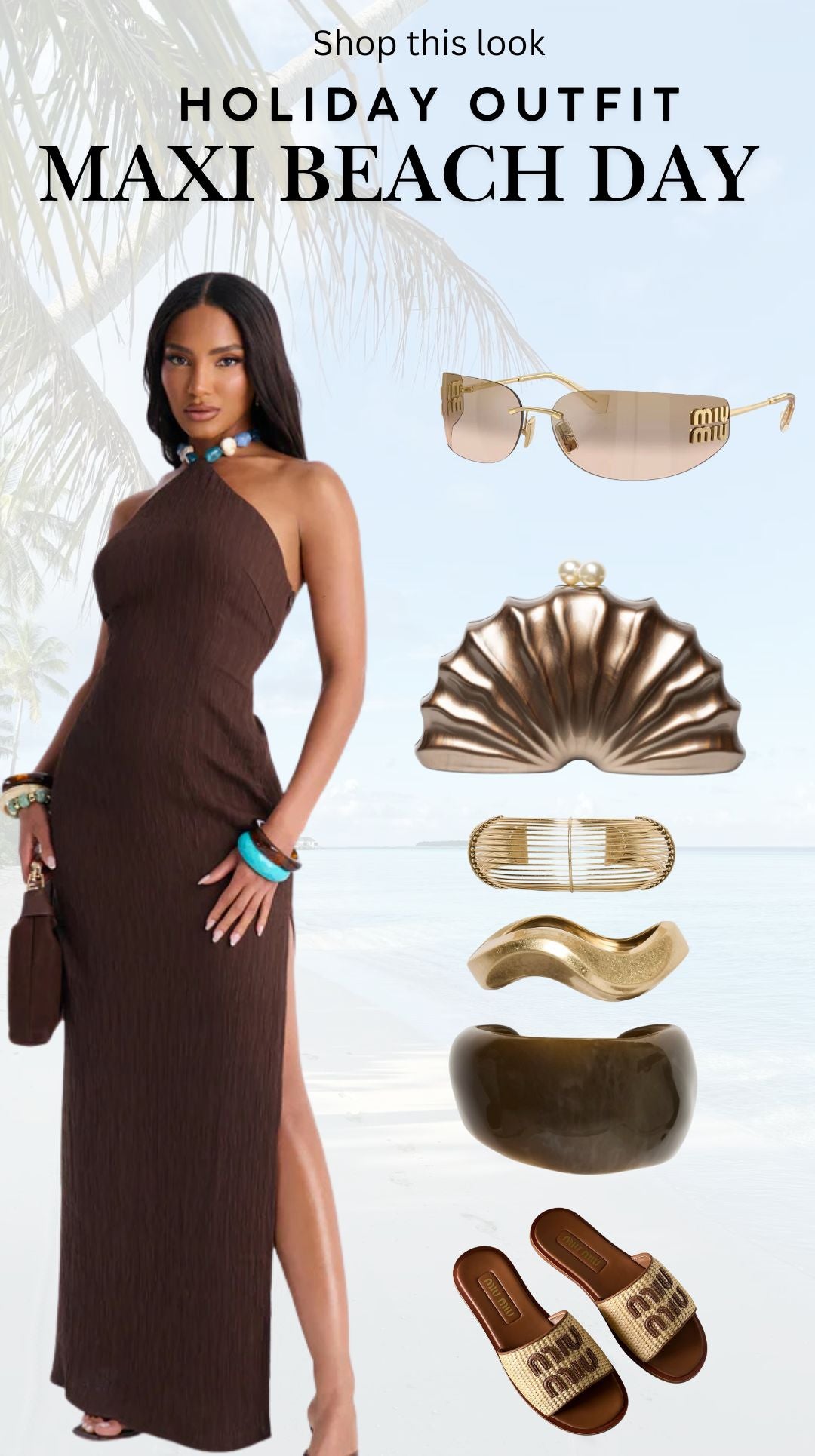 Brown Halter Maxi Dress