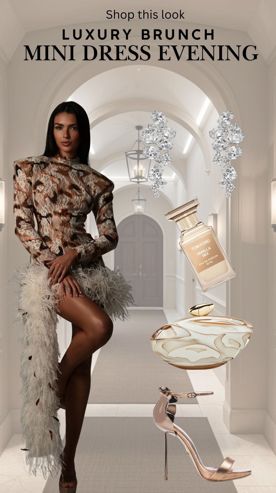 Patterned Feather Mini Dress