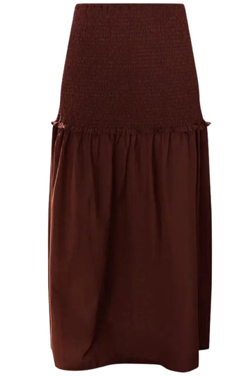 Brown Shirred Contrast Maxi Skirt