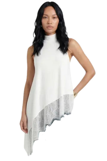 Cream Slinky High Neck Lace Asym Hem To | Boohoo