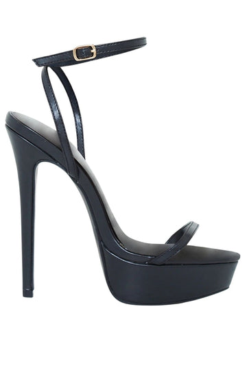 Black PU Platform Strappy High Heels
