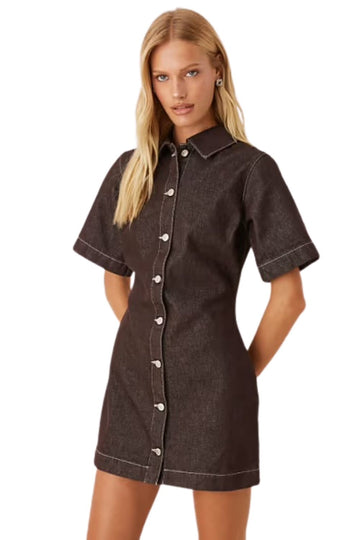 ASOS DESIGN fitted denim shirt dress in dark chocolate