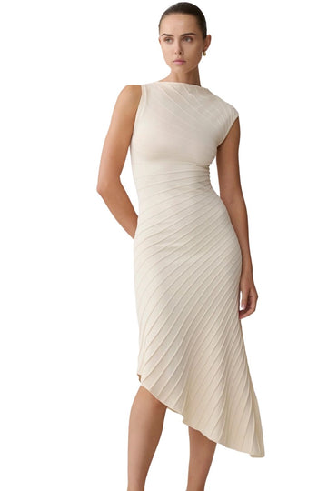 Milasandra Pleated Knit Dress - Ivory