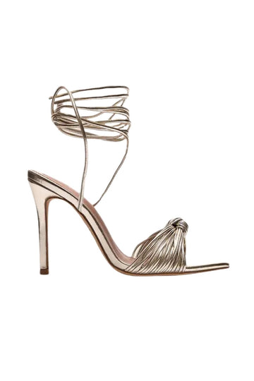 Gold Metallic Pu Point Toe Knotted Strappy High Heeled Sandals