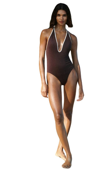 V-neck swimsuit with contrasting trim