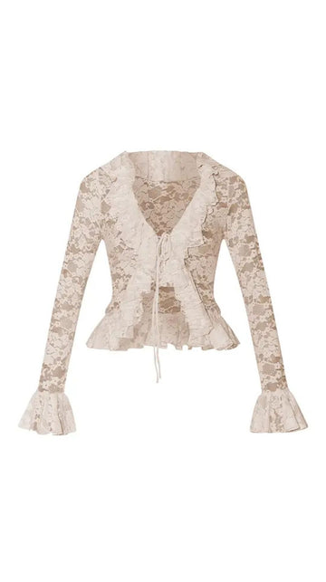 Lace Ruffle Tie Cardigan