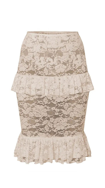 Beige Lace Ruffle Skirt