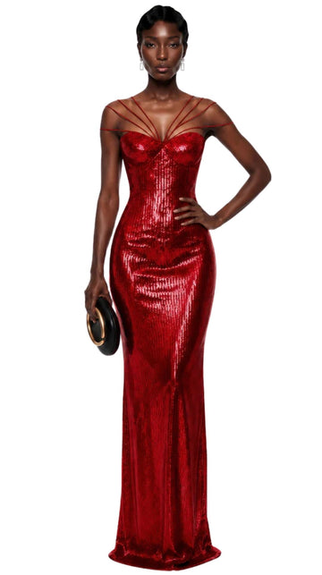 Red Sequin Strappy Gown
