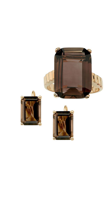 Brown Gemstone Ring and Earrings Set