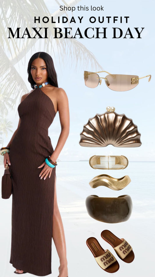 Brown Halter Maxi Dress
